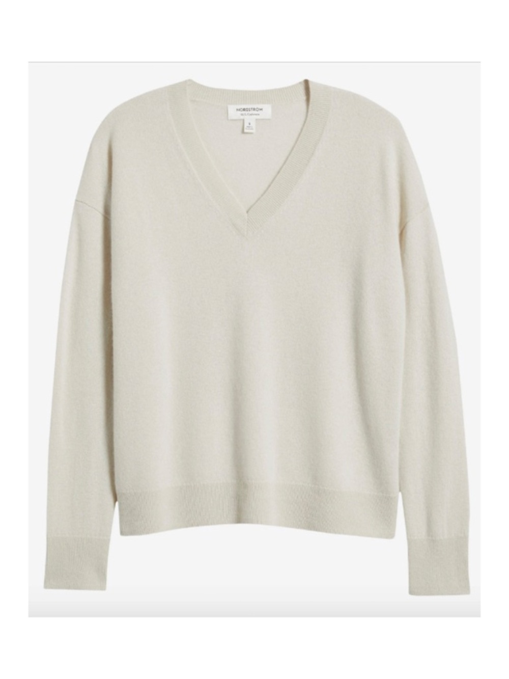 NORDSTROM NWT V-NECK 100% CASHMERE IVORY SAND SWEATER. SIZE S - Picture 4 of 9
